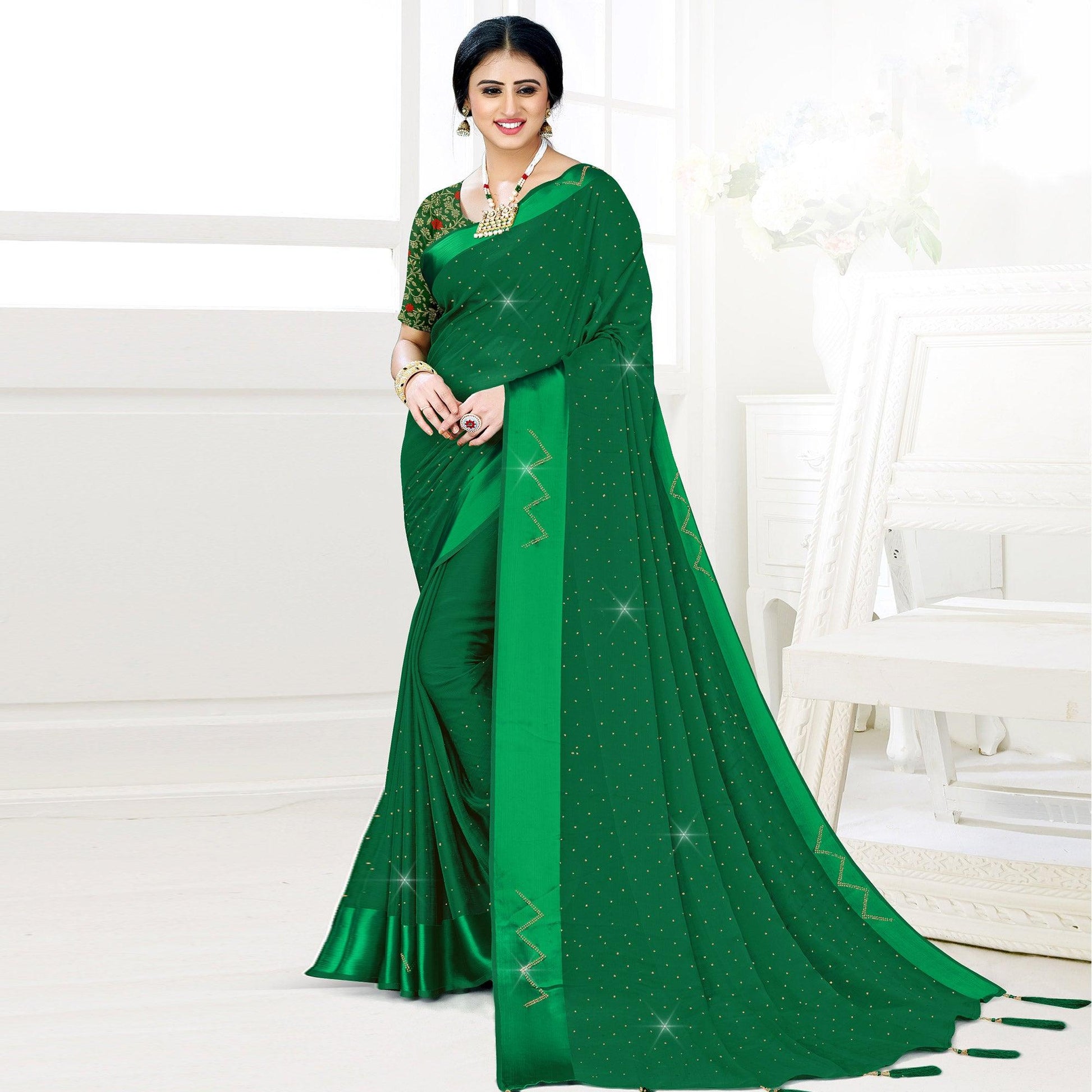 green-festive-wear-diamond-and-swarovski-soft-chiffon-satin-saree-137854