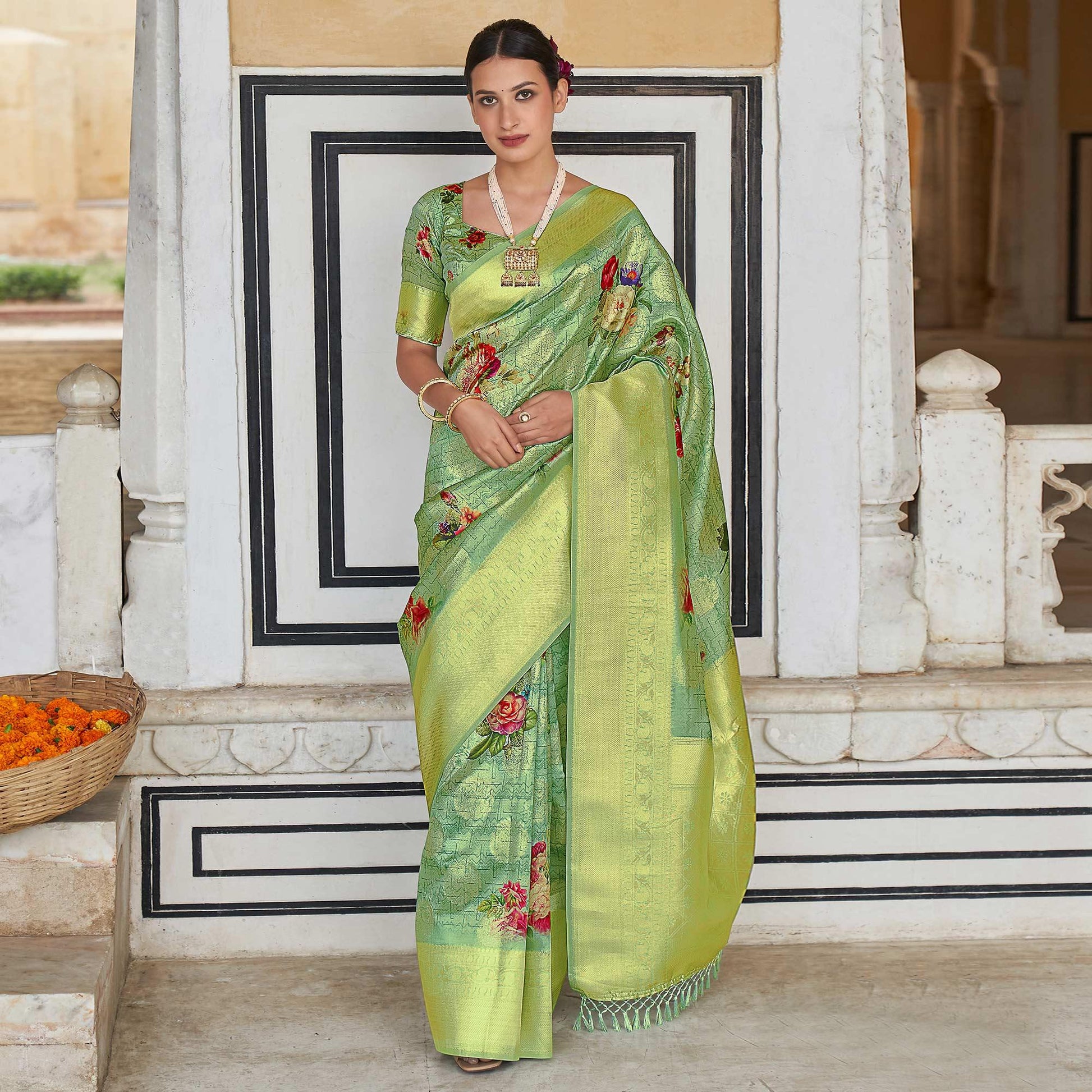 green-festive-wear-digital-printed-jacquard-silk-saree-129567