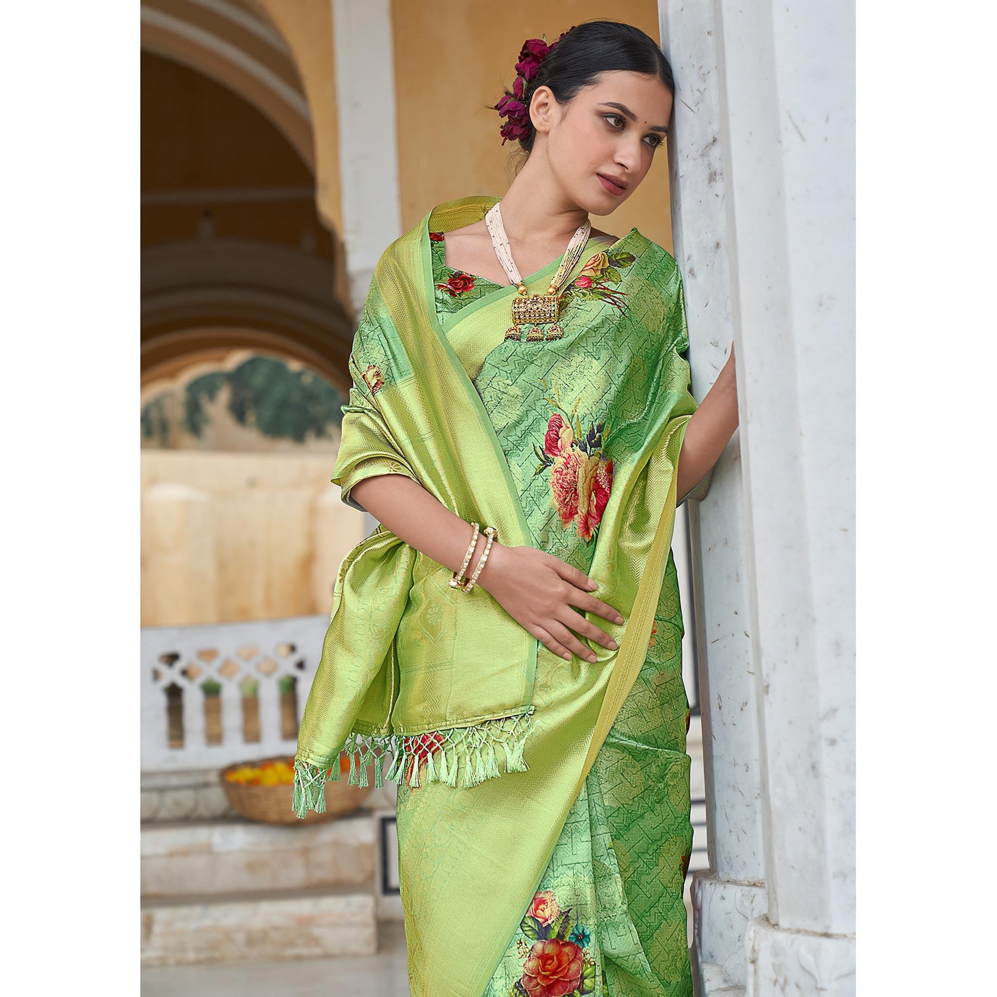 green-festive-wear-digital-printed-jacquard-silk-saree-129567