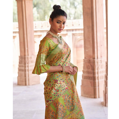 green-festive-wear-digital-printed-soft-silk-saree-with-viscose-zari-border-110762