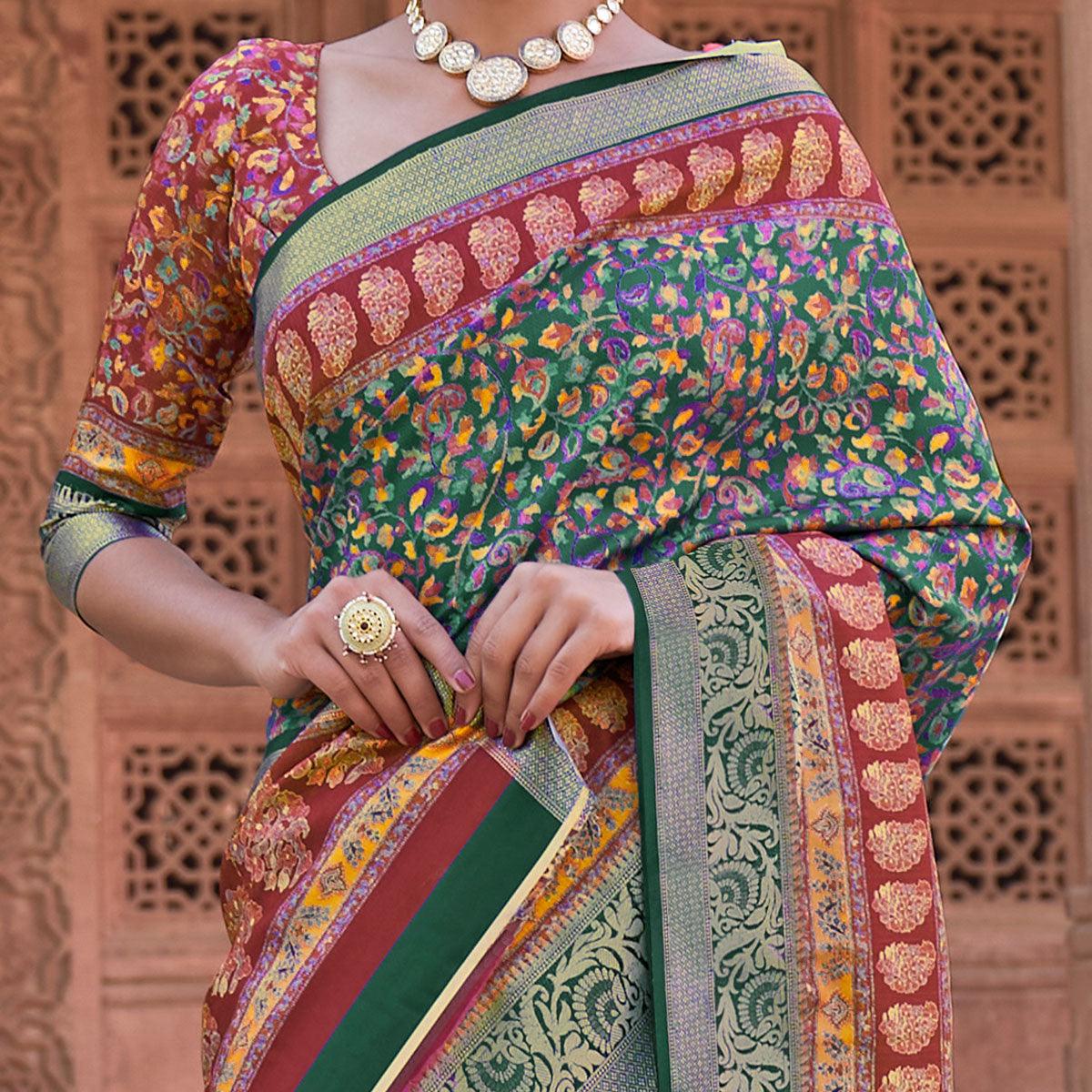 green-festive-wear-digital-printed-soft-silk-saree-with-viscose-zari-border-110768