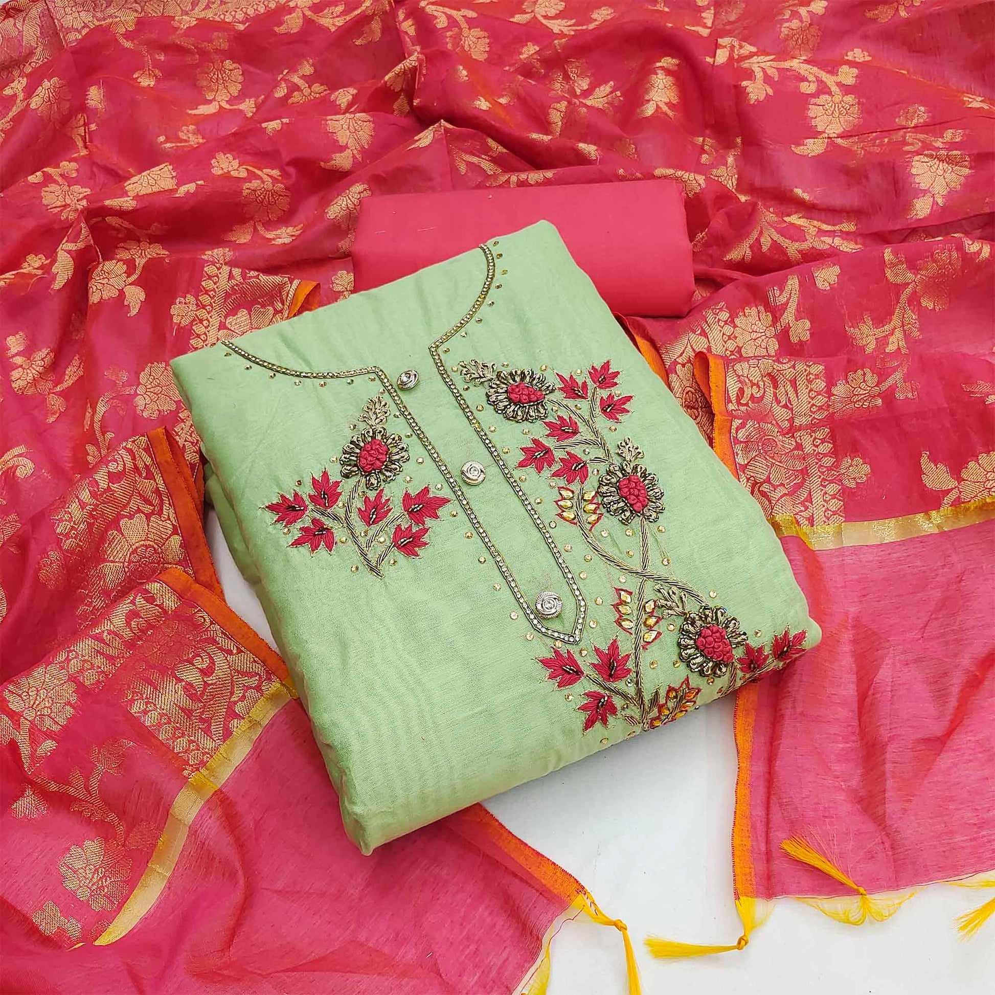 green-festive-wear-embellished-chanderi-dress-material-139216