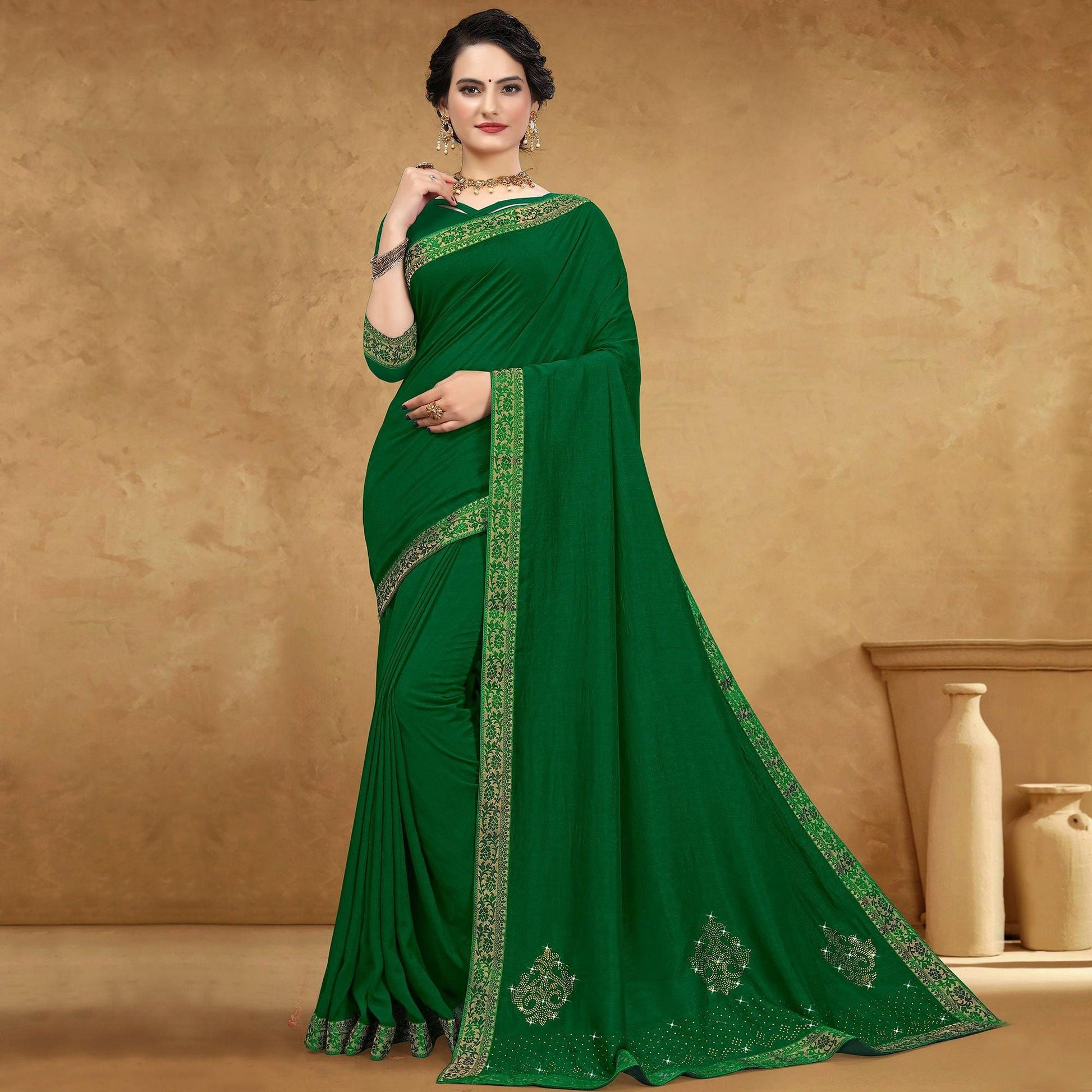 green-festive-wear-embellished-vichitra-silk-saree-142450