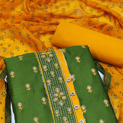 green-festive-wear-embroidered-embellished-cotton-dress-material-139598