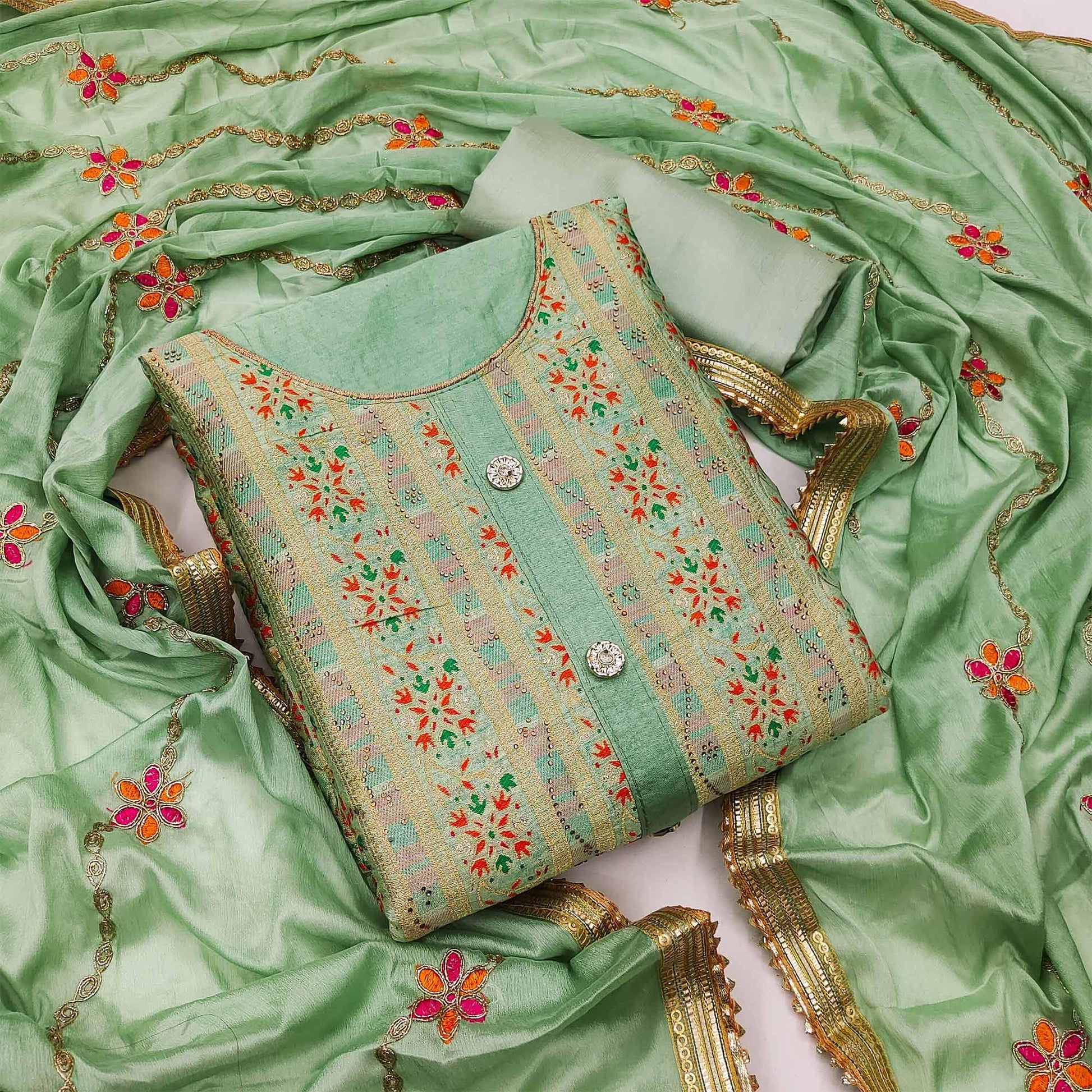 green-festive-wear-embroidered-banarasi-jacquard-dress-material-130888
