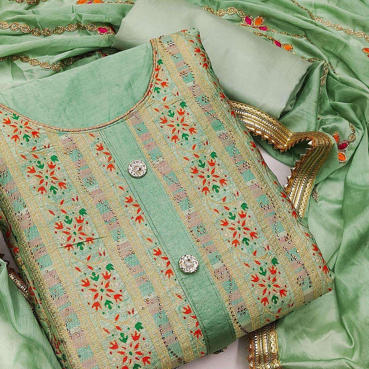 green-festive-wear-embroidered-banarasi-jacquard-dress-material-130888