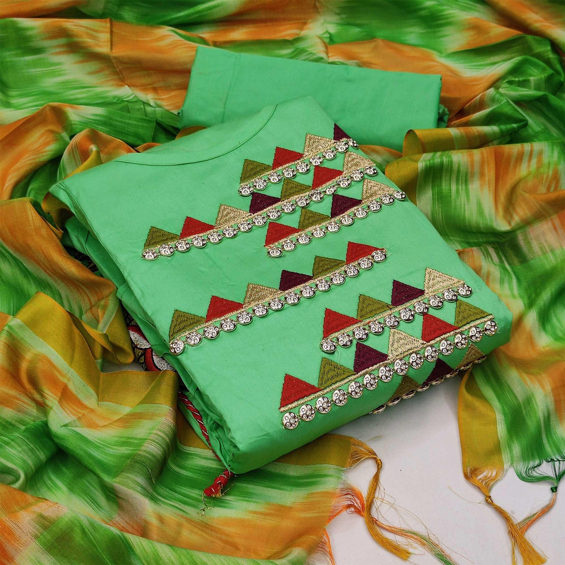 green-festive-wear-embroidered-glass-cotton-dress-material-114949