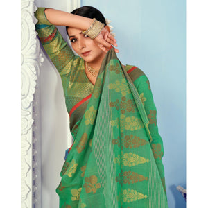 green-festive-wear-embroidered-cotton-handloom-saree-135771