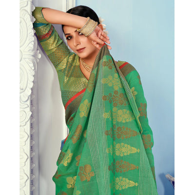 green-festive-wear-embroidered-cotton-handloom-saree-135771