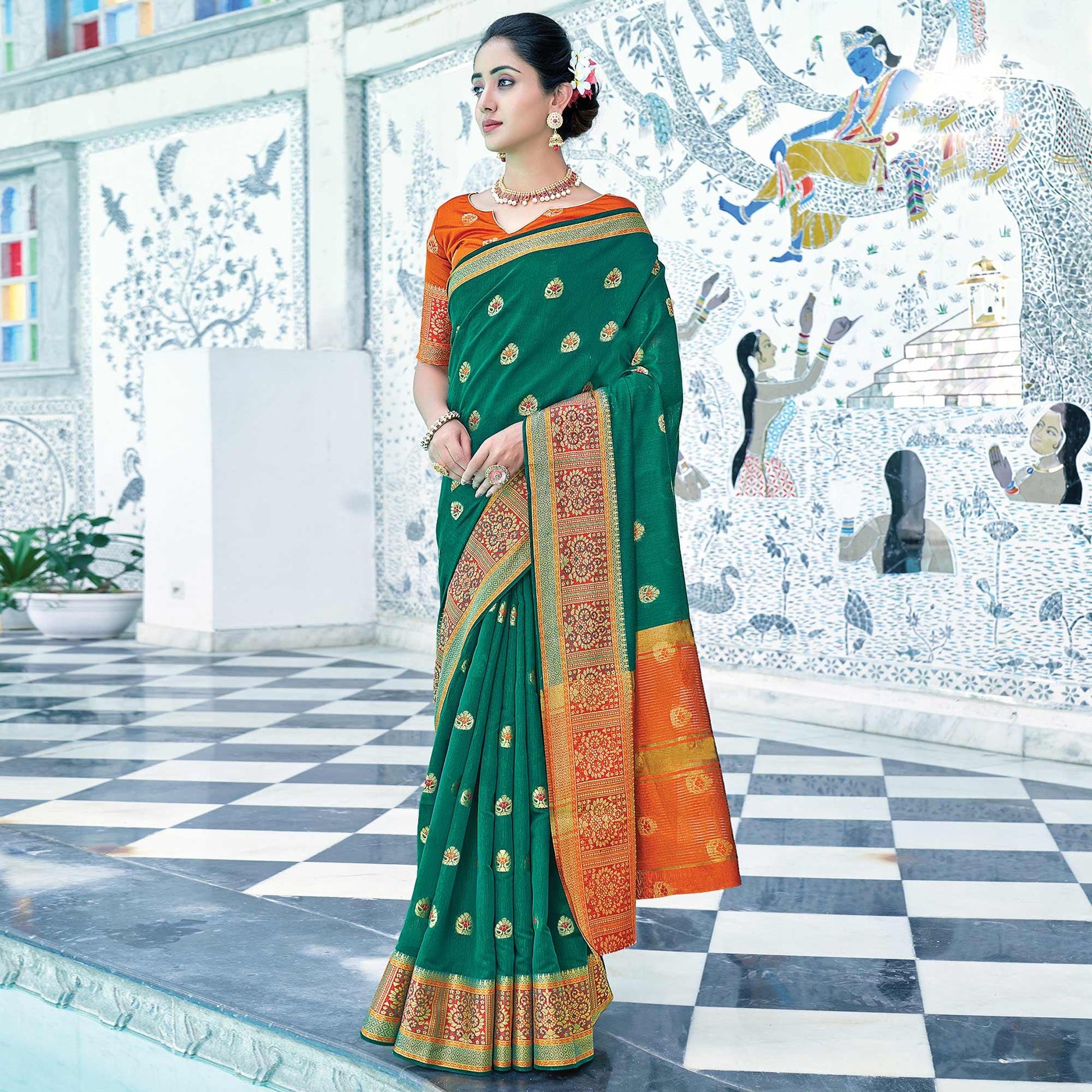 green-festive-wear-embroidered-cotton-saree-118573