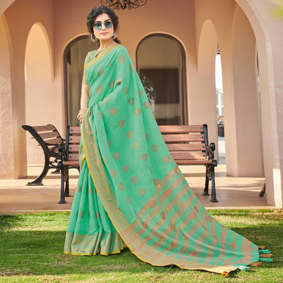 green-festive-wear-embroidered-cotton-saree-135759