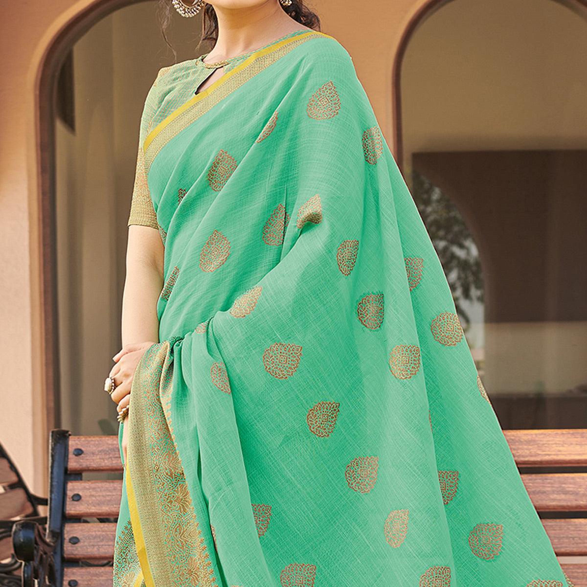 green-festive-wear-embroidered-cotton-saree-135759