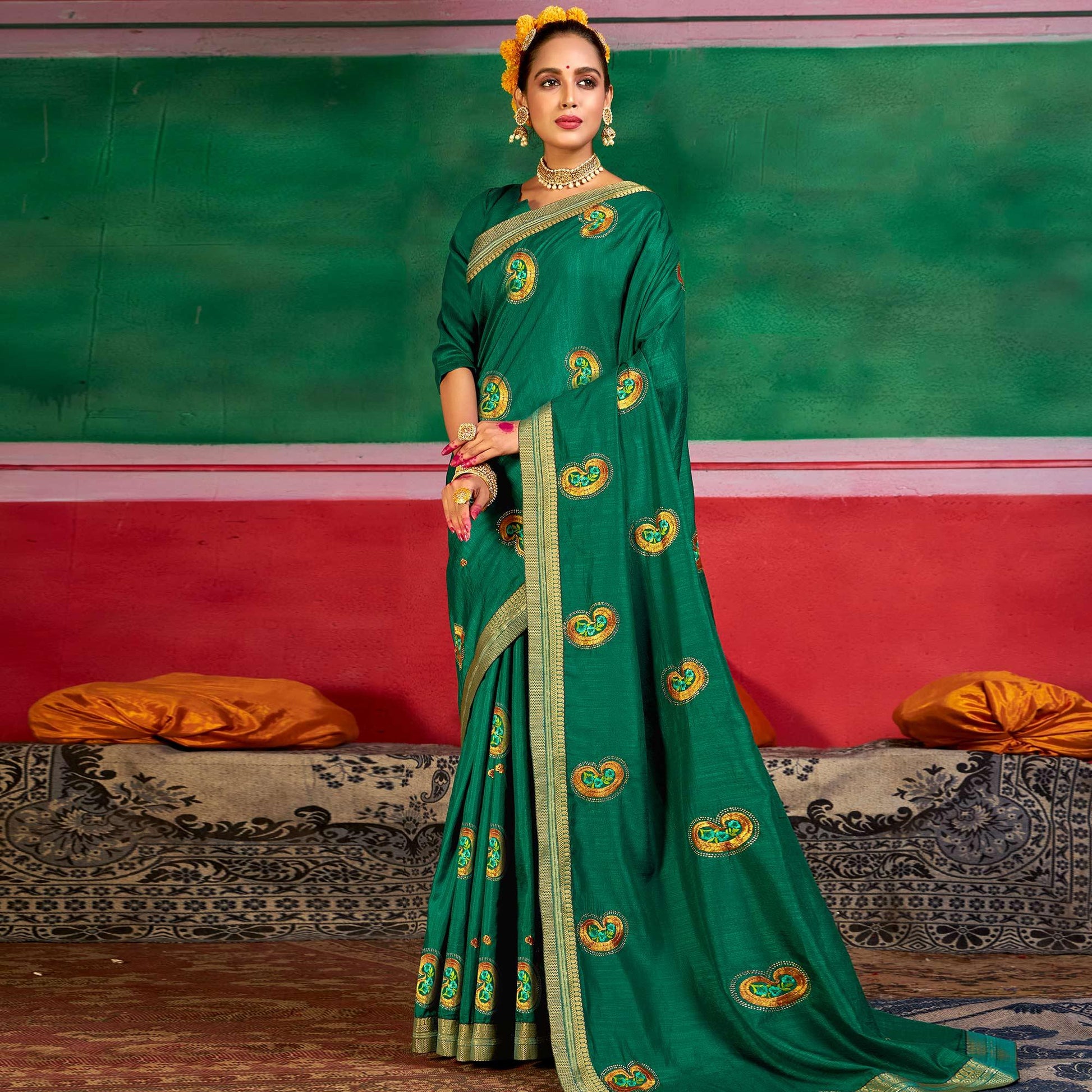 green-festive-wear-embroidered-dola-silk-saree-122083