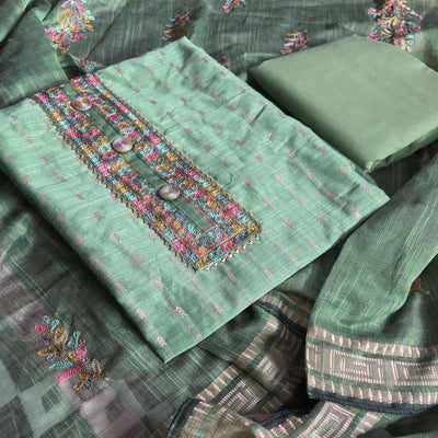 green-festive-wear-embroidered-silk-cotton-dress-material-124561