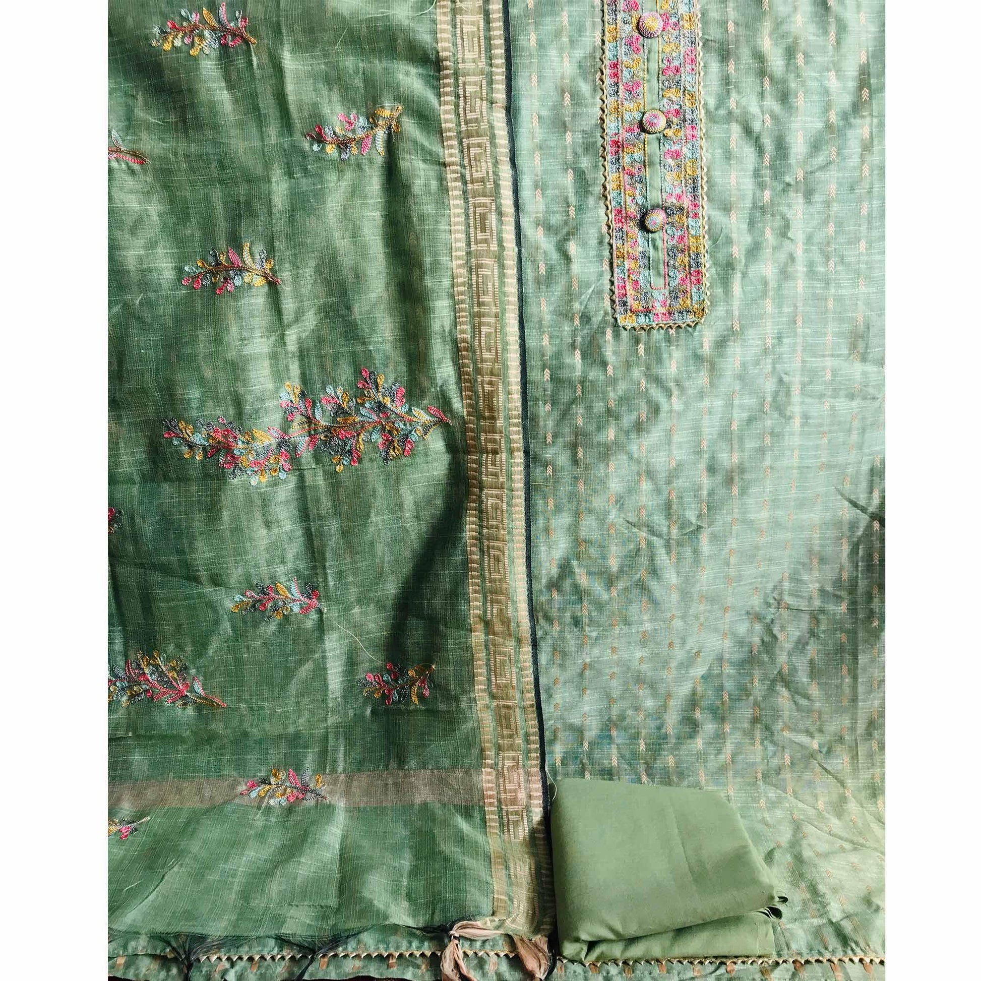 green-festive-wear-embroidered-silk-cotton-dress-material-124561