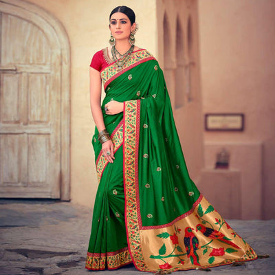 green-festive-wear-embroidered-silk-paithani-saree-124744