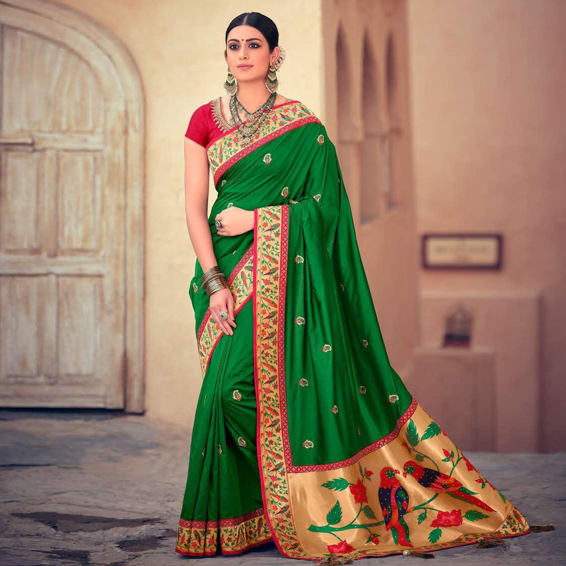 green-festive-wear-embroidered-silk-paithani-saree-124744