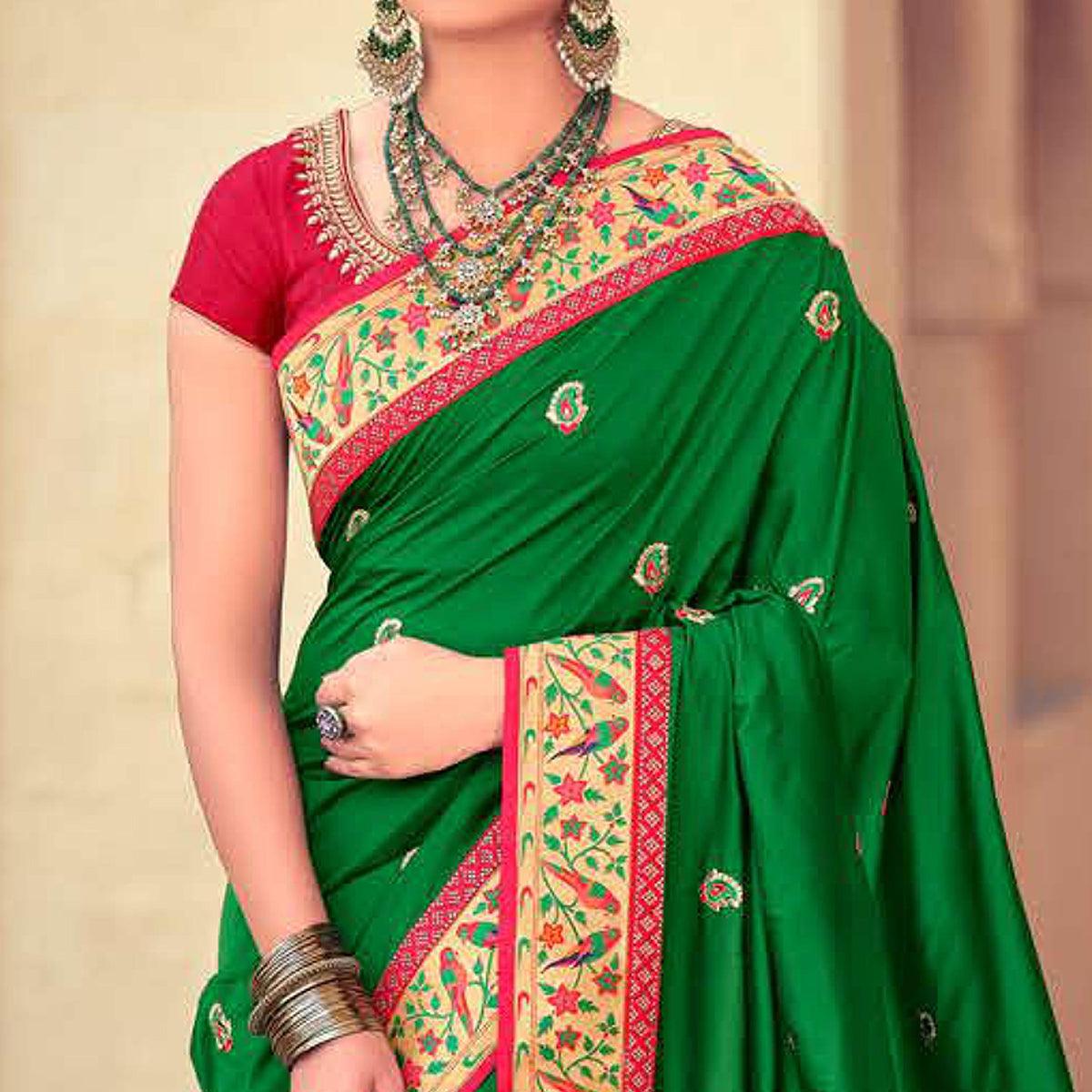 green-festive-wear-embroidered-silk-paithani-saree-124744