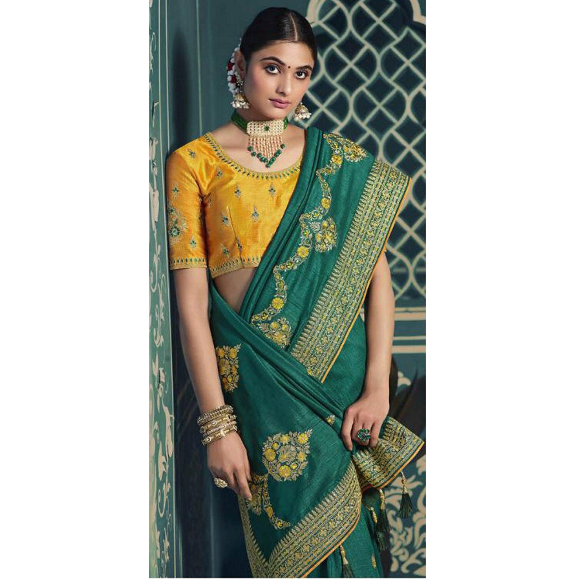 green-festive-wear-embroidered-silk-saree-123948