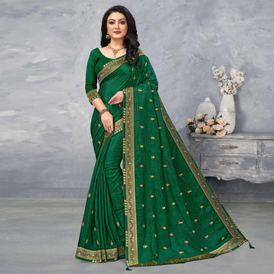 green-festive-wear-embroidered-vichitra-silk-sare-142847