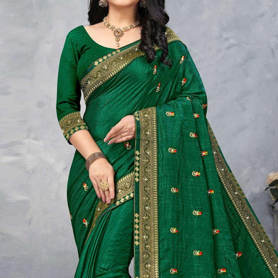 green-festive-wear-embroidered-vichitra-silk-sare-142847
