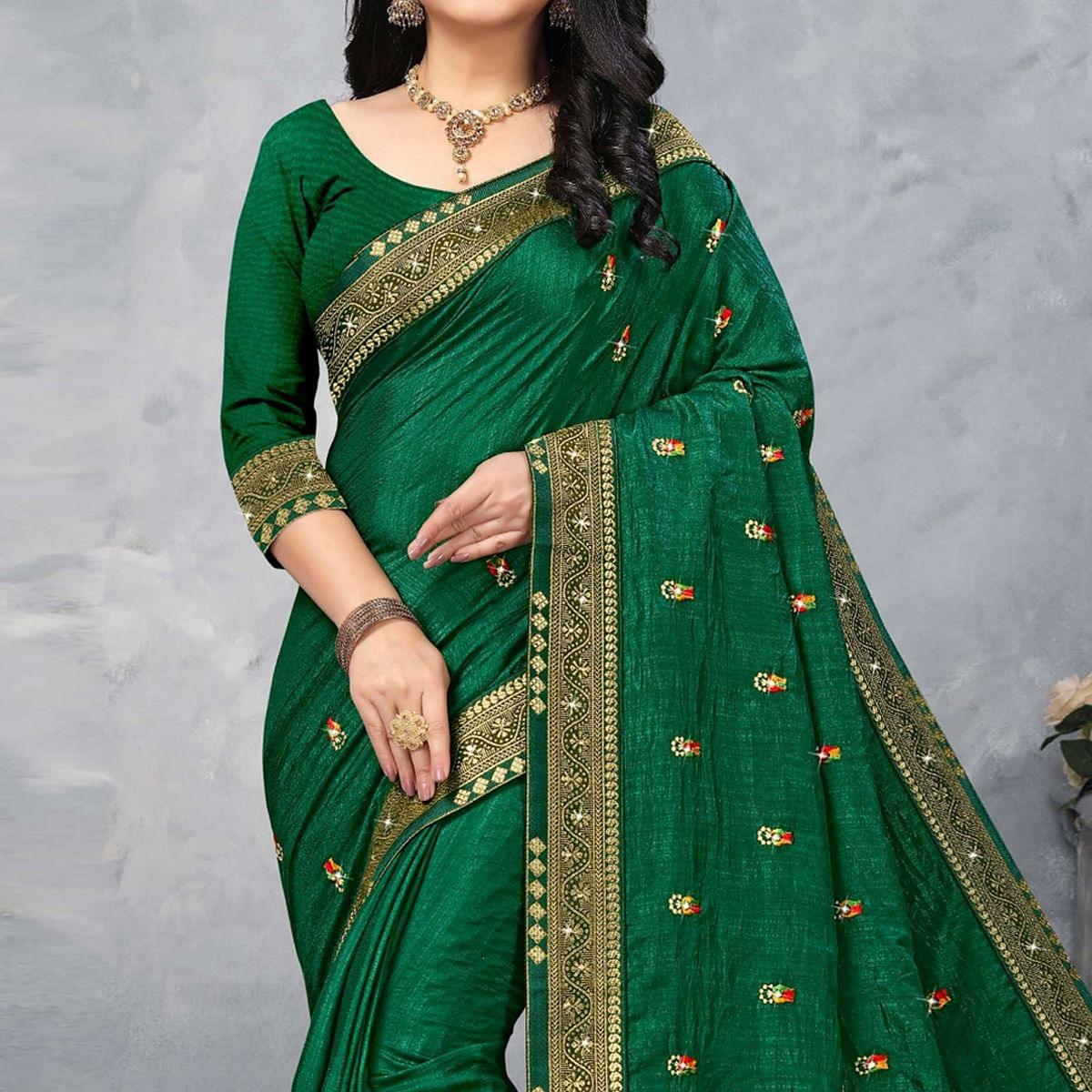 green-festive-wear-embroidered-vichitra-silk-sare-142847