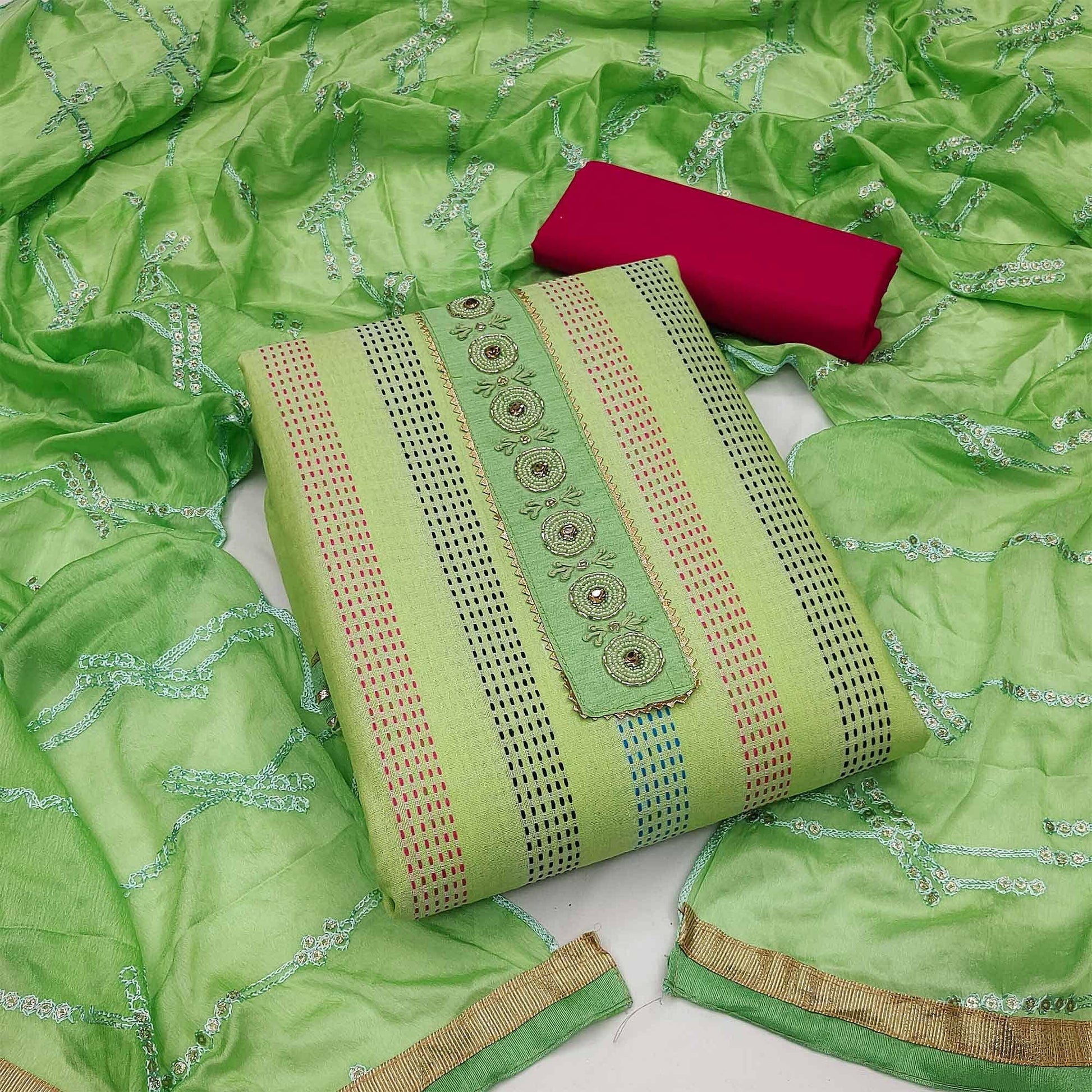 green-festive-wear-embroidery-with-embellished-cotton-dress-material-142027