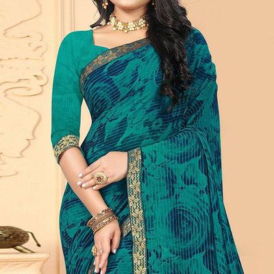 green-festive-wear-floral-stripes-printed-work-georgette-designer-saree