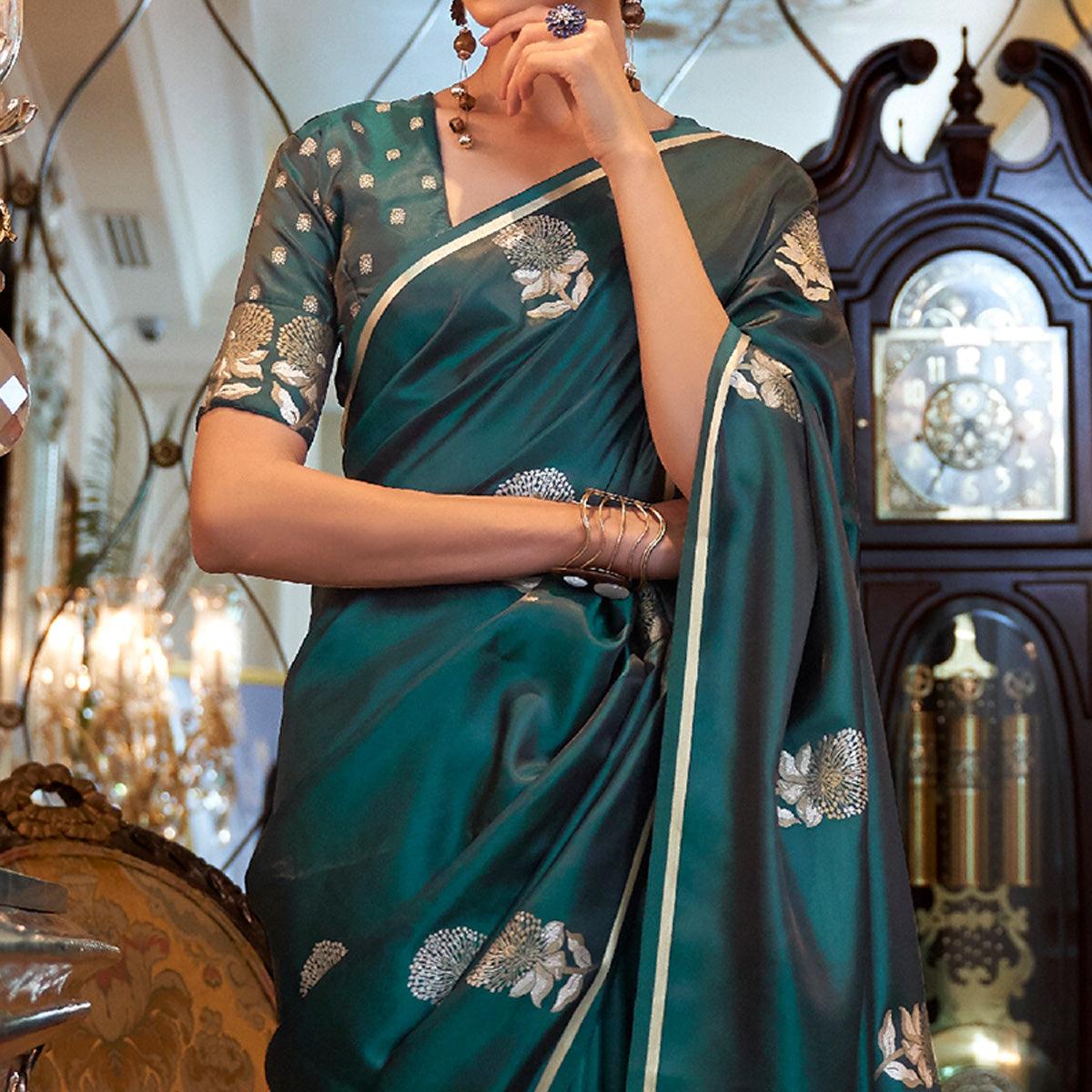 green-festive-wear-floral-designer-woven-pure-satin-silk-saree-111997