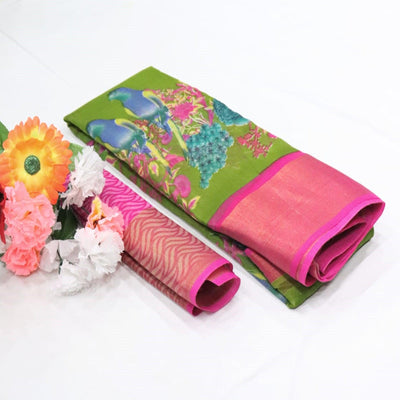 green-festive-wear-floral-digital-print-with-sonakshi-zari-border-cotton-saree-108437