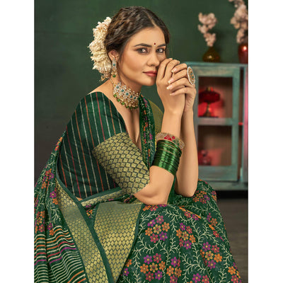 green-festive-wear-floral-digital-printed-cotton-saree-138865