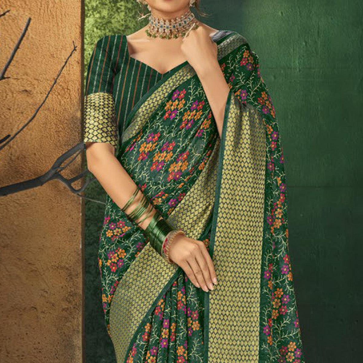 green-festive-wear-floral-digital-printed-cotton-saree-138865