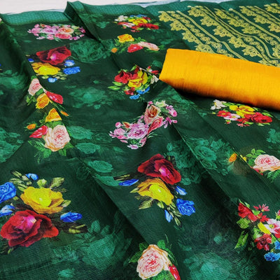 green-festive-wear-floral-digital-printed-with-woven-border-soft-cotton-saree-108084