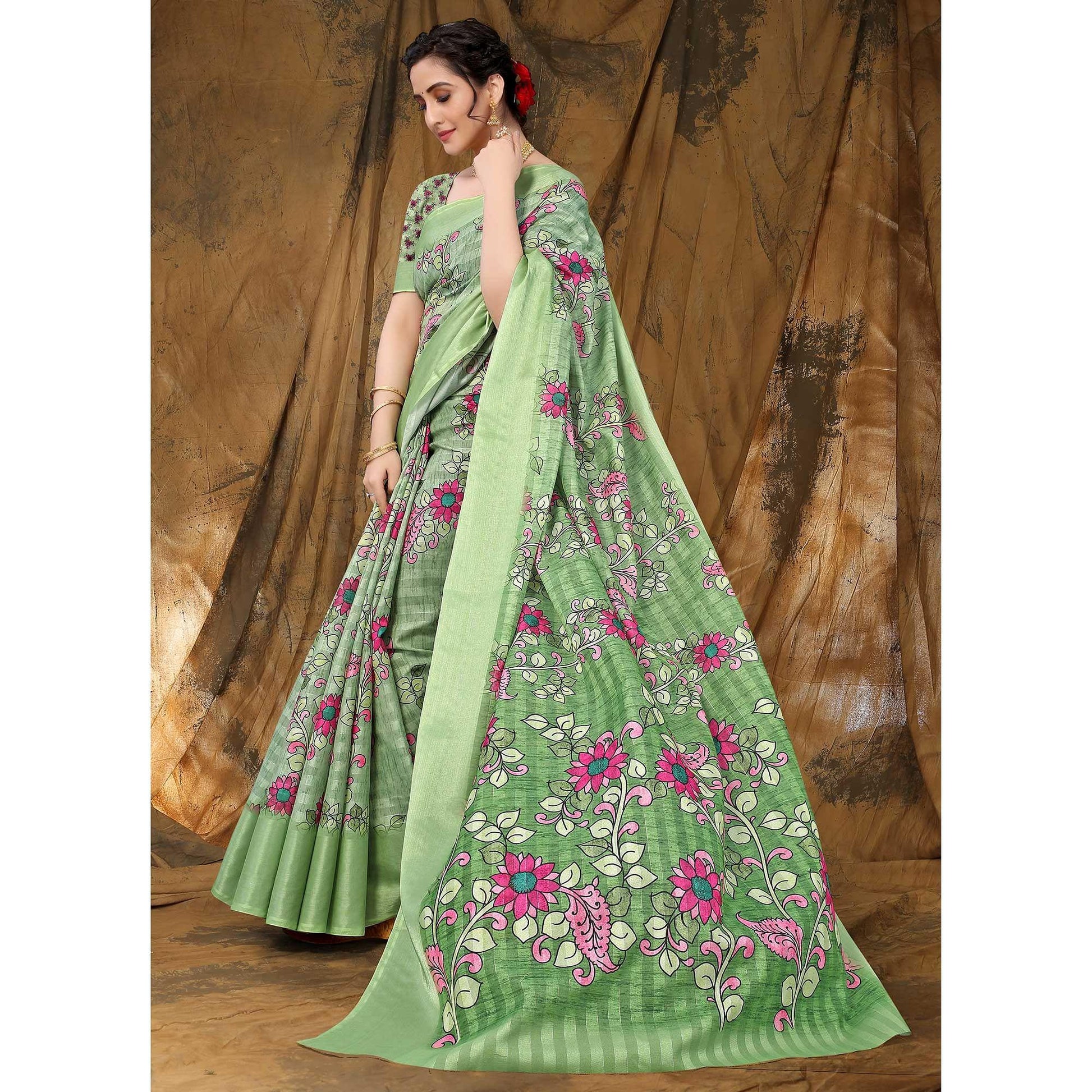 green-festive-wear-floral-printed-art-silk-saree-141939