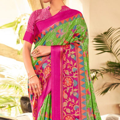 green-festive-wear-floral-printed-brasso-saree-132754