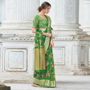 green-festive-wear-floral-printed-organza-saree-122283