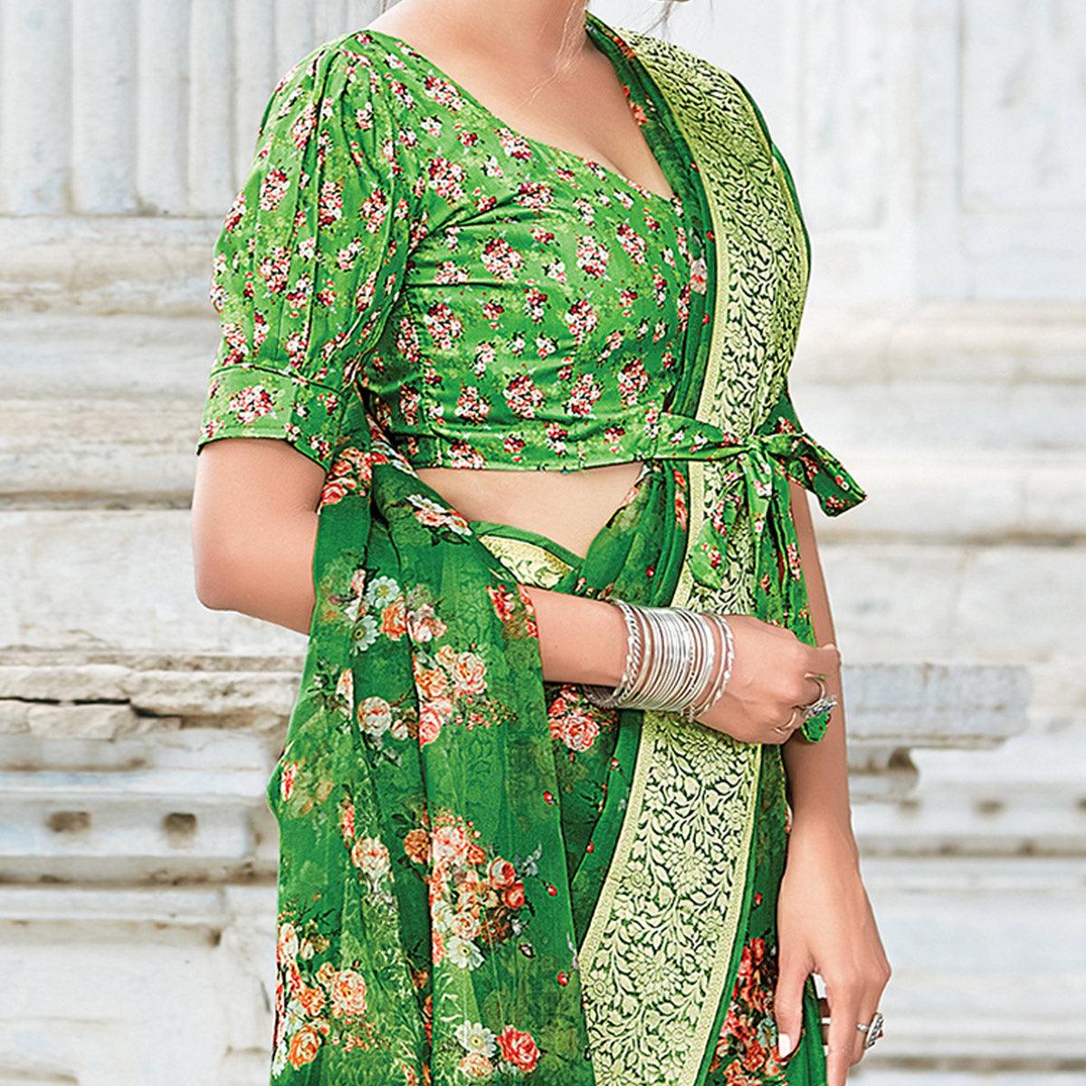 green-festive-wear-floral-printed-organza-saree-122283