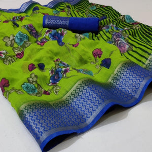 green-festive-wear-floral-printed-woven-border-cotton-saree-109796