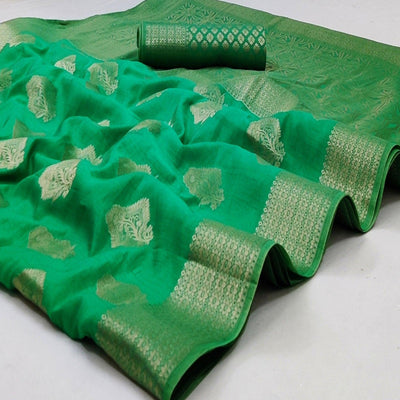 green-festive-wear-floral-woven-pure-soft-raw-silk-saree-136914