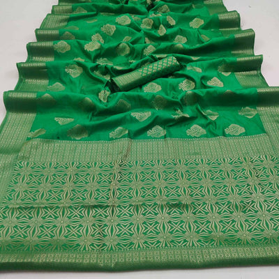 green-festive-wear-floral-woven-pure-soft-raw-silk-saree-136914