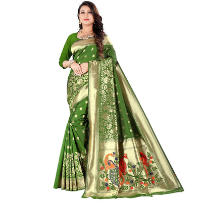 green-festive-wear-floral-woven-banarasi-silk-saree-124254