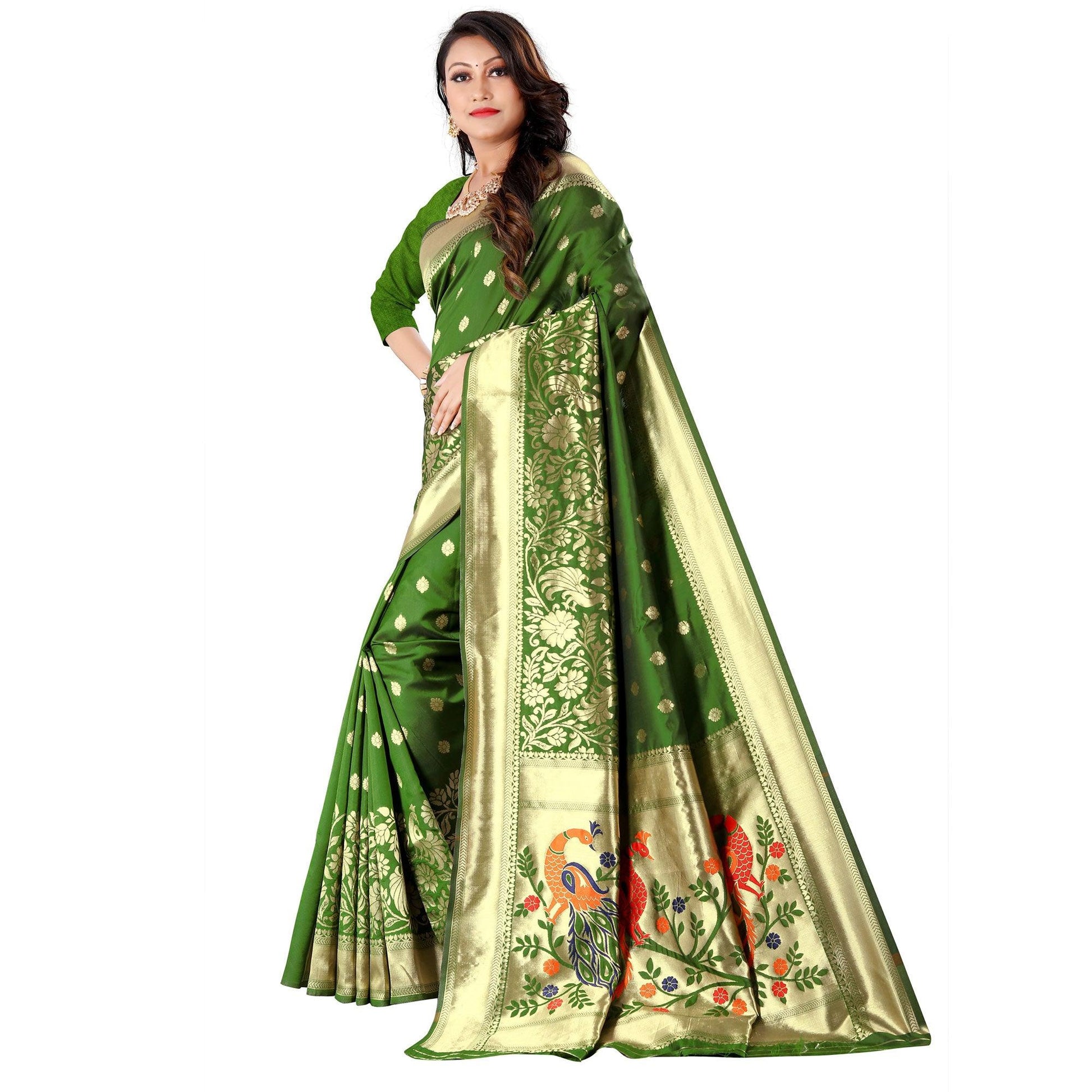 green-festive-wear-floral-woven-banarasi-silk-saree-124254