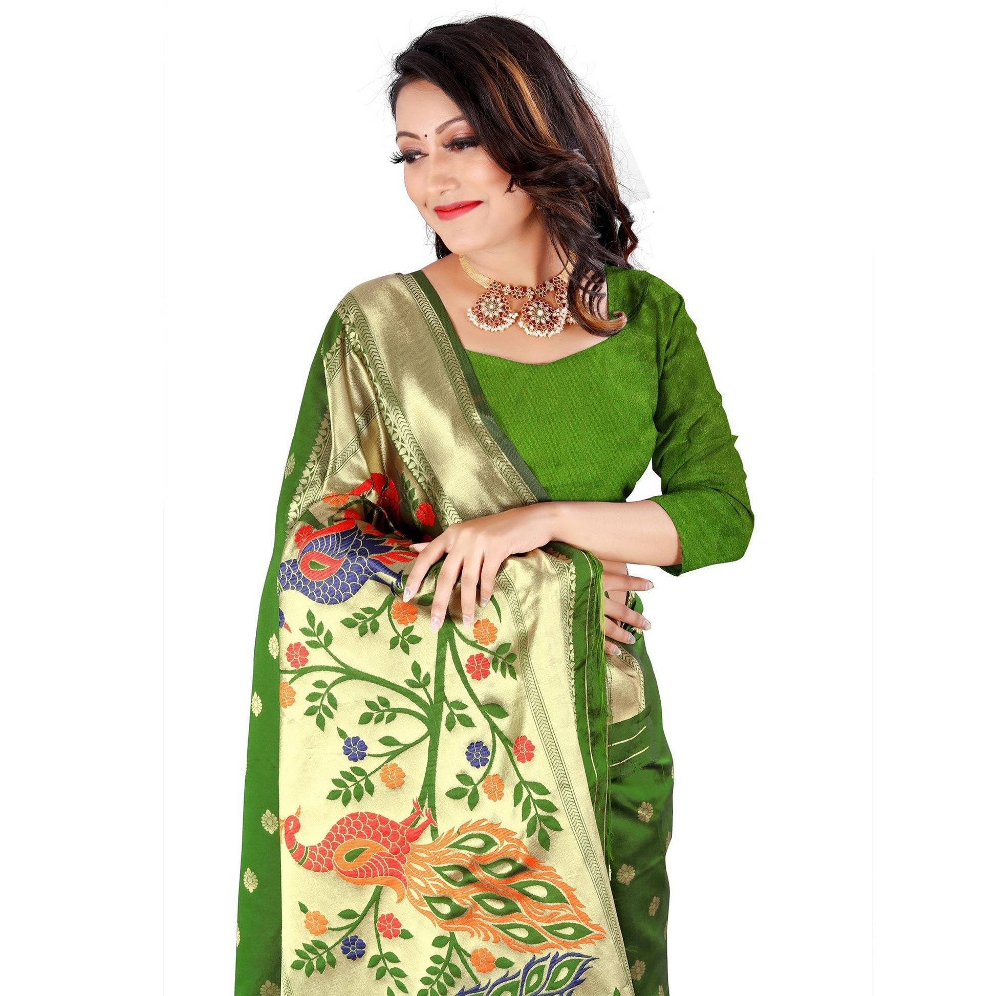 green-festive-wear-floral-woven-banarasi-silk-saree-124254