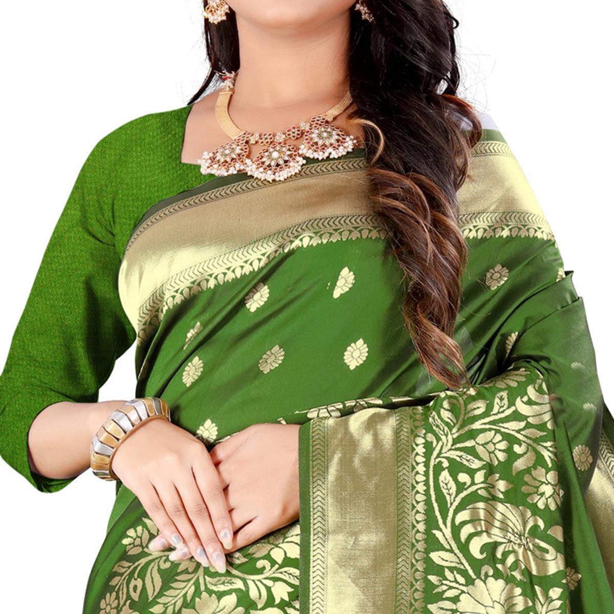 green-festive-wear-floral-woven-banarasi-silk-saree-124254