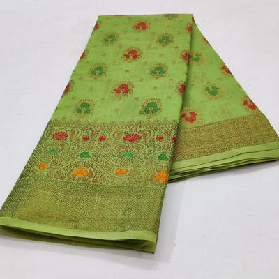 green-festive-wear-floral-woven-cotton-saree-with-meena-butta-pallu-106286