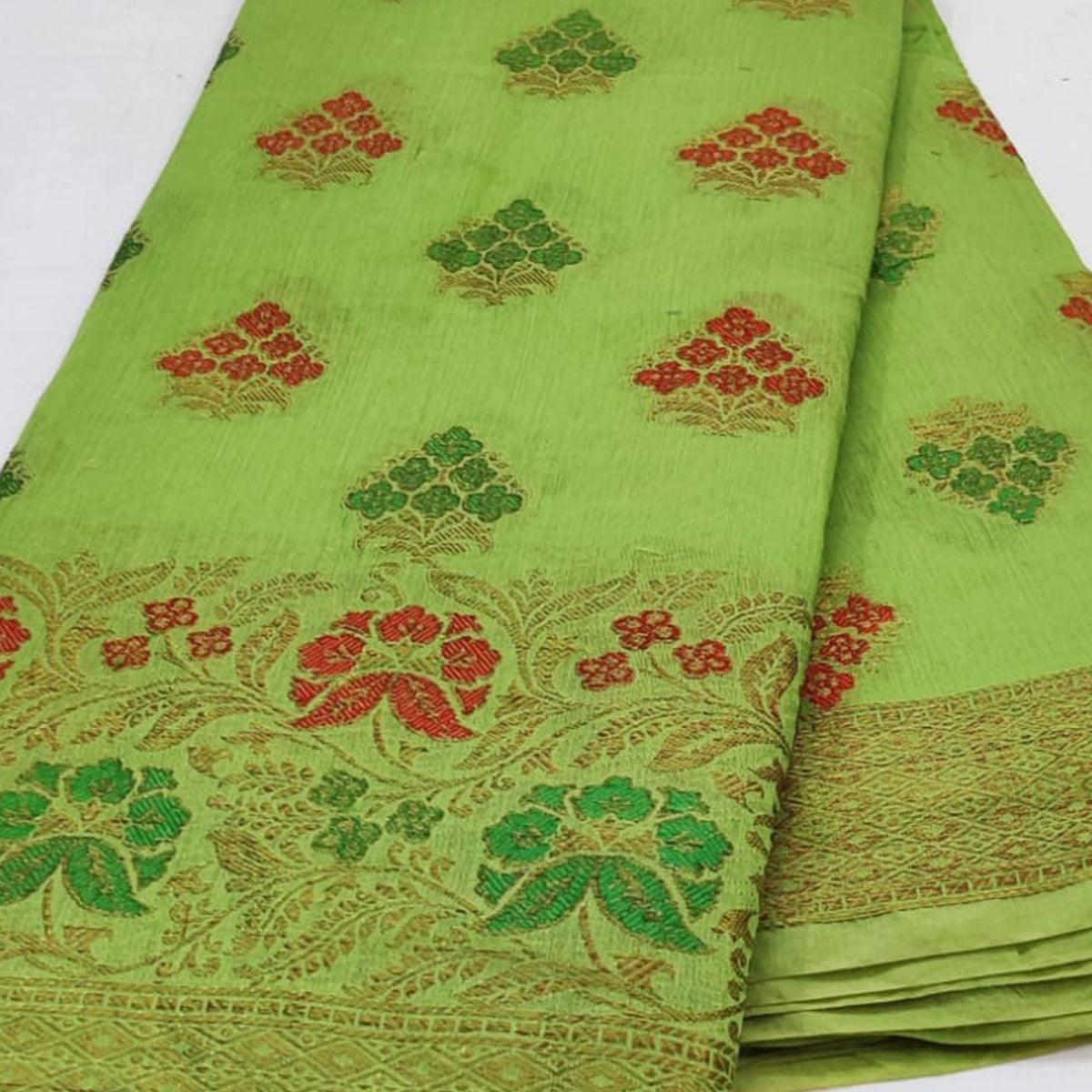 green-festive-wear-floral-woven-cotton-saree-with-meena-butta-pallu-106278