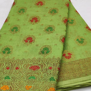 green-festive-wear-floral-woven-cotton-saree-with-meena-butta-pallu-106286