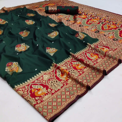 green-festive-wear-floral-woven-designer-soft-silk-banarasi-saree-131276