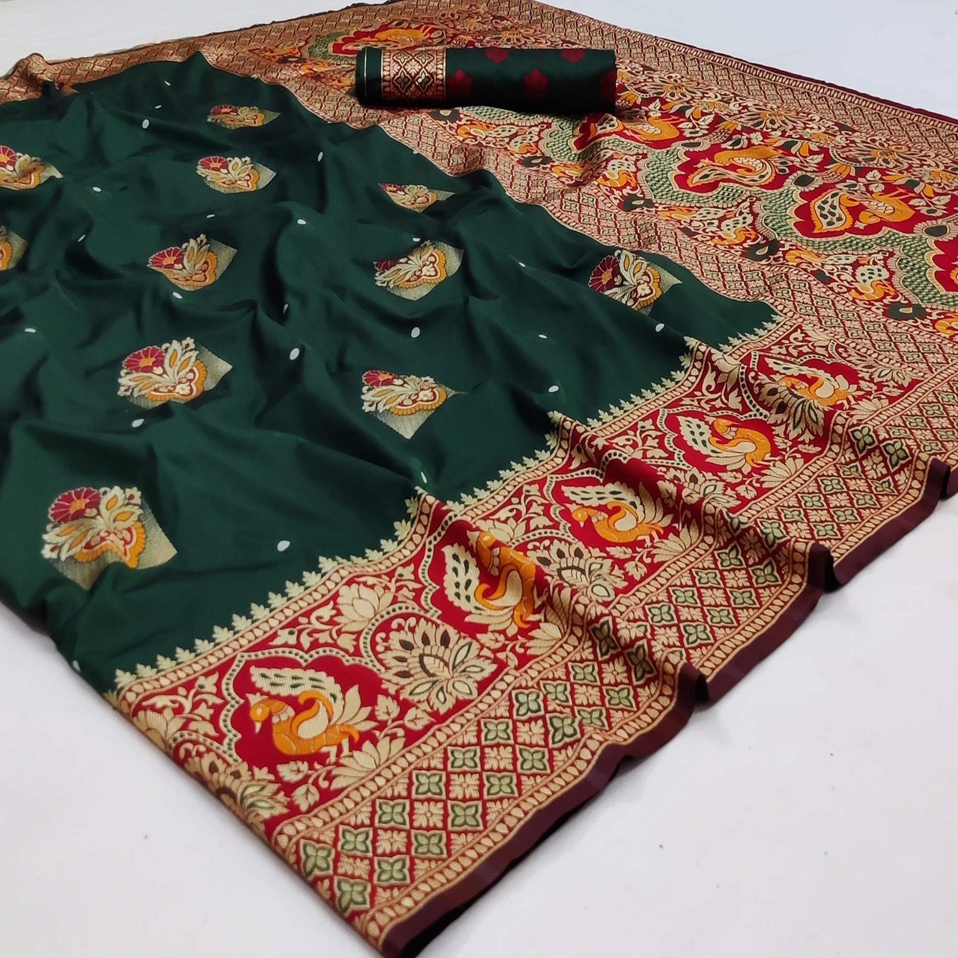 green-festive-wear-floral-woven-designer-soft-silk-banarasi-saree-131276