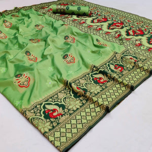 green-festive-wear-floral-woven-designer-soft-silk-banarasi-saree-131279